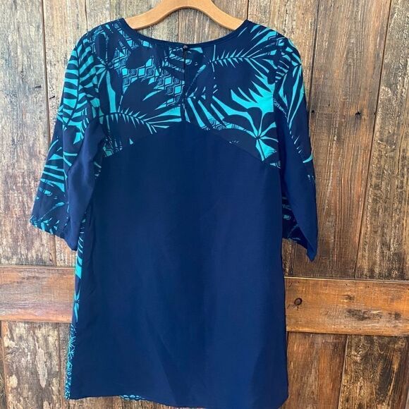 BeBop S Blue Turquoise Tropical Tahitian Palm Leaves Summer Shift Dress - Picture 7 of 11